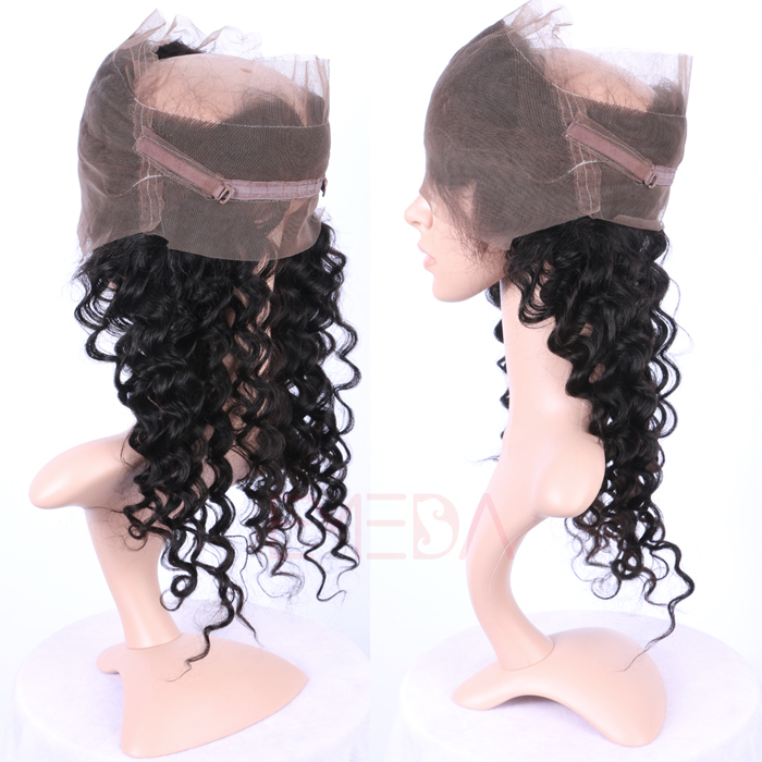 EMEDA Peruvian Hair 360 Lace frontal with hair extensions deep wave hair Pre Plucked Lace Frontals HW060